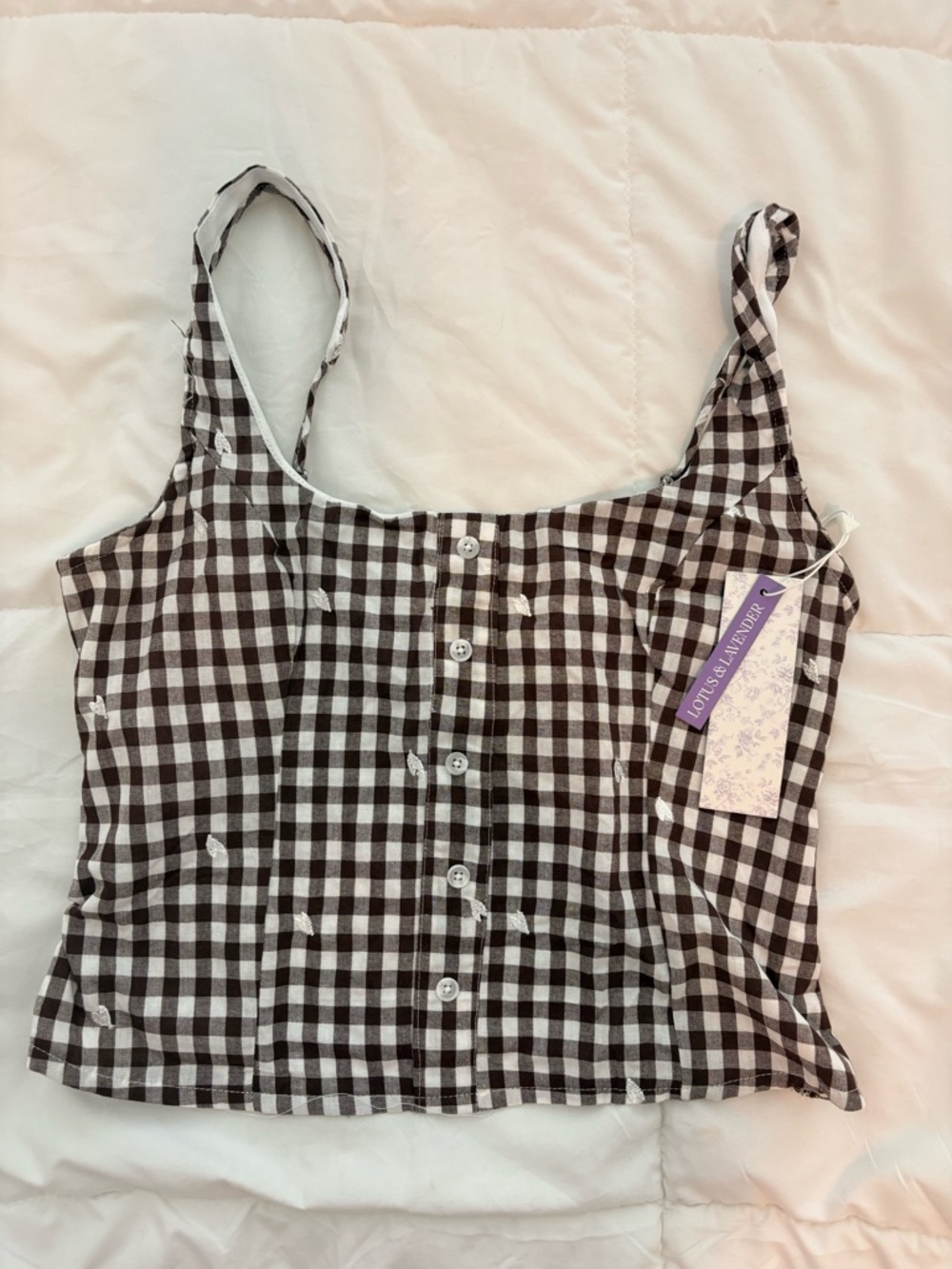 Black and White Gingham Button-Down Cami